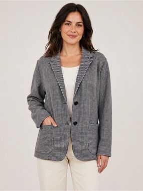 PIAZZA SEMPIONE blue / white fitted / pocketed wool blazer SZ 50 made in Italy .